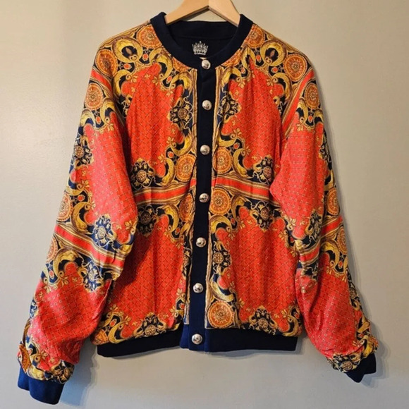 Royalty By Maluma Men's Reversible Multicolor Kaleidoscope Bomber Jacket Medium. - Picture 3 of 14